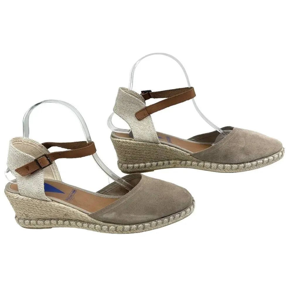 Verbenas Espadrille Sandals Sz 41 / 9.5-10 Strappy Wedges‎ Shoes. Beige, Tan